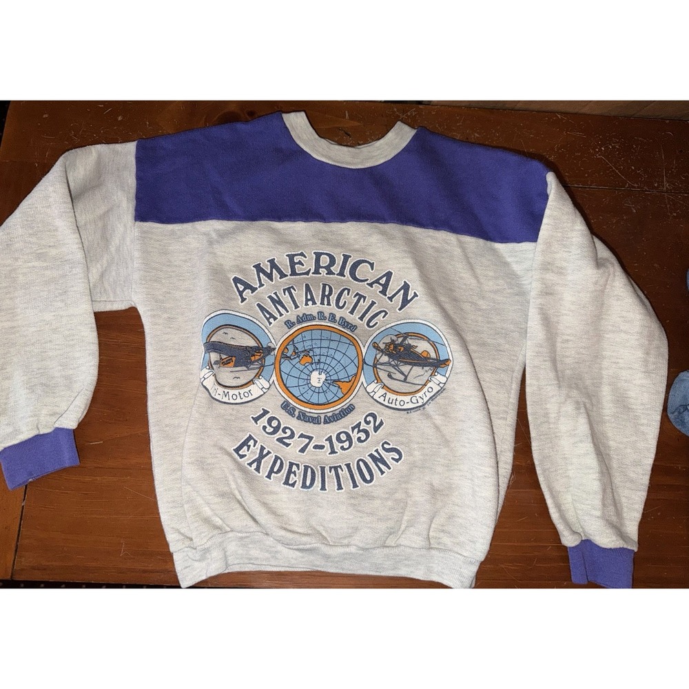 Vintage 80s Youth Kids American Antarctic USA Naval Aviation Plane Sweatshirt S